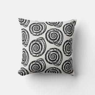 Spiral Seashell Block Print, zwart-wit Kussen