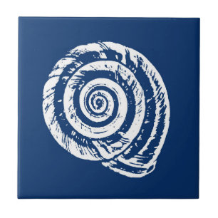 Spiral Seashell, Cobalt Blue en White Tegeltje