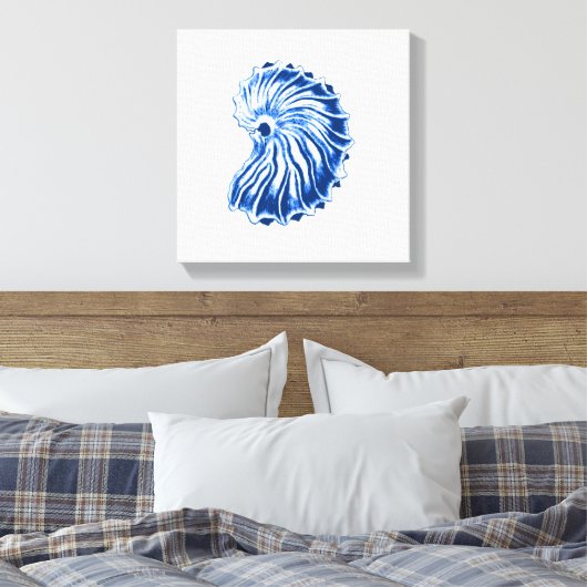 Spiral Shell, Indigo Blue en White Canvas Afdruk (Insitu (Slaapkamer))
