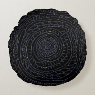 Spiral Sun Round Pillow (Black and Blue Edition) Rond Kussen