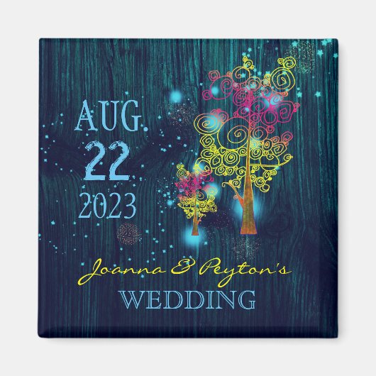 Spiral Trees Midnight Blue Wedding Save the Date Magneet (Voorkant)