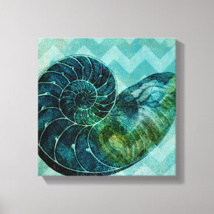 Spiral Turquoise Conch Shell Canvas Afdruk