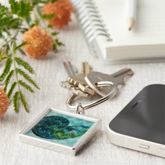 Spiral Turquoise Conch Shell Sleutelhanger (Zijkant)