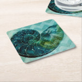 Spiral Turquoise Conch Shell Vierkante Kartonnen Onderzetter (Schuin)