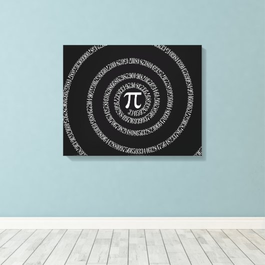 Spiral voor Pi op Solid Black Canvas Afdruk (Insitu (Houten vloer))