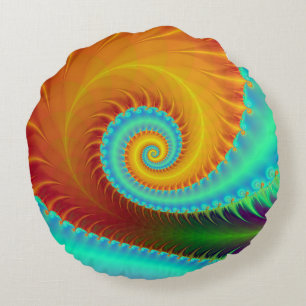 Spirale dentée Coussin ronde en Turquoise et Or