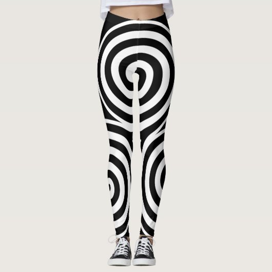 Spirale noire et blanche Nom personnalisé Leggings (Devant)