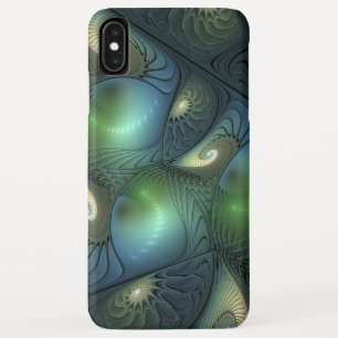 Spiralen Blauwgroen Beige Groene Abstracte Fractal iPhone XS Max Hoesje