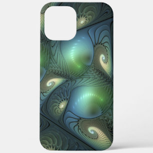 Spiralen Blauwgroen Beige Groene Abstracte Fractal iPhone 12 Pro Max Hoesje