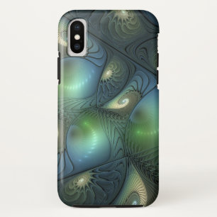 Spiralen Blauwgroen Beige Groene Abstracte Fractal iPhone XS Hoesje