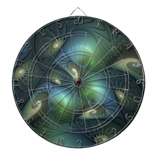 Spiralen Blauwgroen Beige Groene Abstracte Fractal Dartbord (Voorkant)