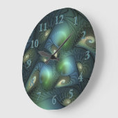 Spiralen Blauwgroen Beige Groene Abstracte Fractal Grote Klok (Hoek)
