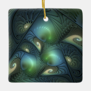 Spiralen Blauwgroen Beige Groene Abstracte Fractal Keramisch Ornament
