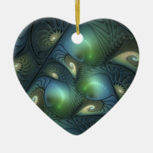 Spiralen Blauwgroen Beige Groene Abstracte Fractal Keramisch Ornament