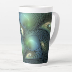 Spiralen Blauwgroen Beige Groene Abstracte Fractal Latte Mok