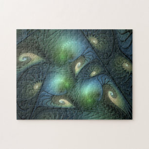 Spiralen Blauwgroen Beige Groene Abstracte Fractal Legpuzzel