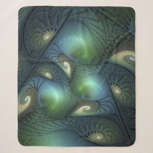 Spiralen Blauwgroen Beige Groene Abstracte Fractal Sherpa Deken