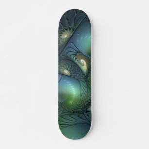 Spiralen Blauwgroen Beige Groene Abstracte Fractal Skateboard