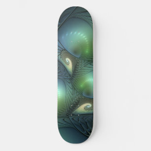 Spiralen Blauwgroen Beige Groene Abstracte Fractal Skateboard
