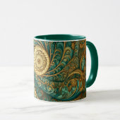 Spiralen in groen en goud mok (Voorkant rechts)