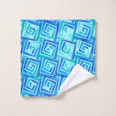 Spirales Carrés modernes du milieu du siècle, Aqua (Gant de toilette)