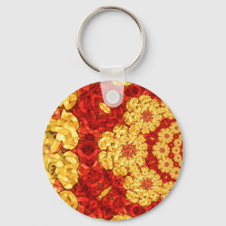Spiraling Red en Gold Abstract Sleutelhanger