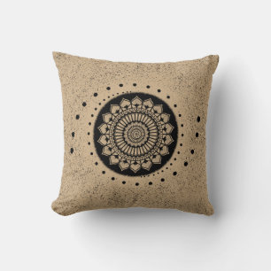 Spirals Stippen en Flowers Black Henna Mandala Kussen