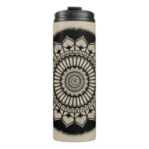 Spirals Stippen Flowers Black Tan Henna Mandala Thermosbeker