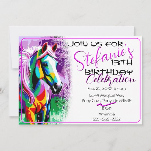 Spirit Coloré Pony Invitation Anniversaire (Devant)