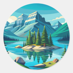 Spirit Island Maligne Lake Landschap Ronde Sticker