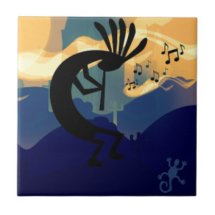 Spirit Kokopelli Desert Landscape Blauwgroen Music Tegeltje