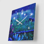 Spirit Lights Blue Night Marsh Meadow Will o Wisp Vierkante Klok (Hoek)