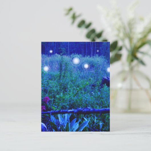 Spirit Lights Blue Night Marshy Meadow Orbs Briefkaart (Staand voorkant)