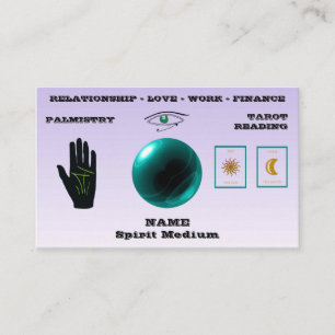 Spirit Medium, Green Crystal Ball, Palmistry, Taro Visitekaartje