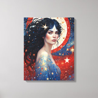 Spirit of Patriotisms Vrouw Rood Wit Blauw Juli Canvas Afdruk