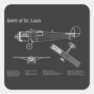 Spirit of St. Louis - Vliegtuig Blauwdruk Plannen  Vierkante Sticker