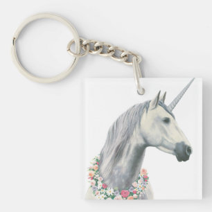 Spirit Unicorn met bloemen rond de nek Sleutelhanger