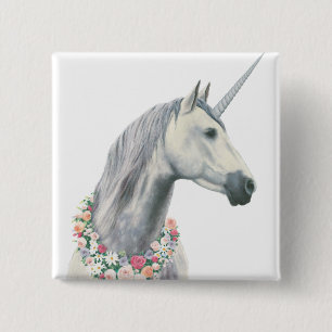 Spirit Unicorn met bloemen rond de nek Vierkante Button 5,1 Cm