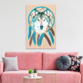 Spirit Wolf Dream Catcher Custom Wrapped Canvas Afdruk (Insitu (Woonkamer))