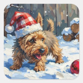 Spirited Cairn Terrier Dog Digging for Christmas T Vierkante Sticker (Voorkant)