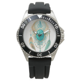 Spiritual Reiki Clock with Turquoise Gem & Sei He  Horloge