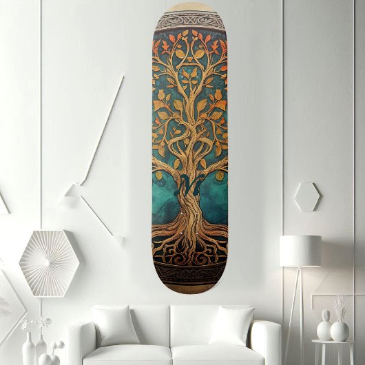 Spiritual Tree of Life Whimsical Ocean Blue Funky Skateboard