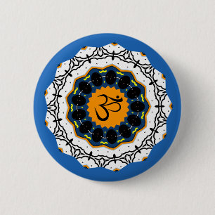 Spiritueel Mandala Yoga Om Sybol Blue Geometric Ronde Button 5,7 Cm