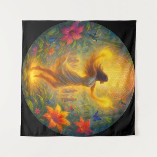 Spiritueel Wandkleed – Vrouw in Licht en Beweging (Voorkant (horizontaal))