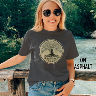 Spirituele Banyan Tree of Life Logo blauw crème T-shirt