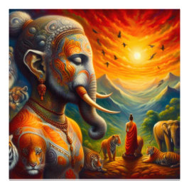 spirituele Boeddha en olifant Foto Afdruk