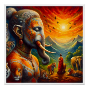 spirituele Boeddha en olifant Perfect Poster
