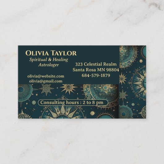 Spirituele en genezende astroloog Celestial Occult Visitekaartje (Voorkant)