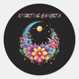 Spirituele Gangsta Bloemrijke Maan Yoga Meditatie Ronde Sticker