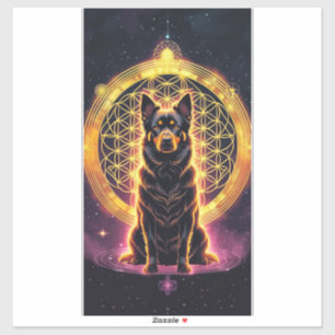 Spirituele hond met gouden mandala en levensbloem sticker